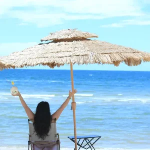 PE Thatched Tropical Tiki Patio Umbrella with UV Protection for Backyard Poolside and Beach