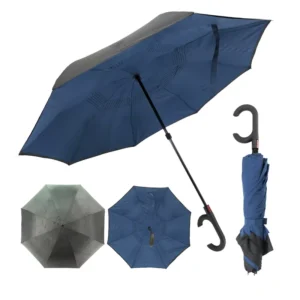 PFAS-Free Factory 2-Fold Reverse Folding Umbrella Double-Layer Windproof Inverted Umbrella C-Handle Travel Umbrella