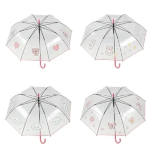 POE Clear Canopy Umbrella with Metal Shaft, J-Shape Plastic Handle, Fiberglass Frame, Windproof