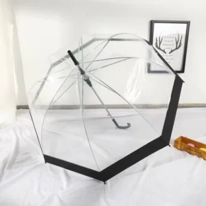 POE Clear Windproof Sturdy Transparent Plastic Straight Umbrella Adorable Mushroom Design Rainy Days Custom Logo Printing
