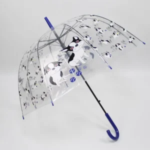 POE Dog Design Straight Auto-Open Golf Umbrella for Children with J Handle and EVA Hanging Strap