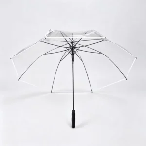 POE Fully Transparent Golf Umbrella Straight Long Handle Semi-Automatic 8-Rib