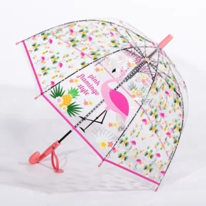 POE Transparent Baby Umbrella with Flamingo Design for Girls
