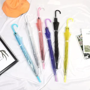 PVC Long-Handle Clear Rain Umbrella for Women and Men
