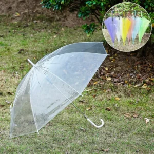 PVC Transparent Umbrella with Logo Printing Disposable Eco-Friendly Colorful Straight Handle Long Umbrella