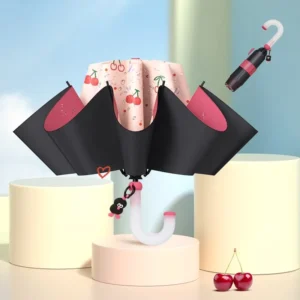 Black UV Coated Steel Fiberglass Manual Open Reverse Umbrella UPF 45+ Cute Chinese Style Children Back