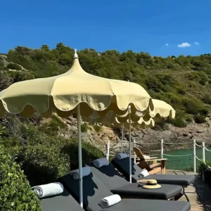 Pagoda Style Outdoor Center Pole Beach Umbrella with Logo, Wind Resistant UV Sunshade for Gardens