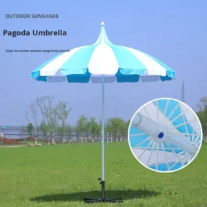 Pagoda Umbrella Chinese Design with Steel Pole and Base, Large Outdoor Beach Courtyard Windproof UV Protection