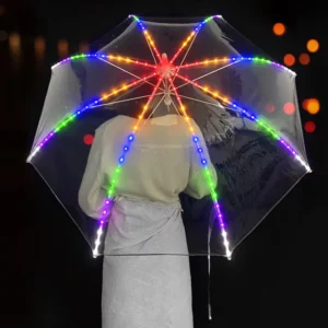 Paraguas De Lluvias 23 Inches Straight Safety Clear Transparent Regenschirm LED Lighting Umbrella