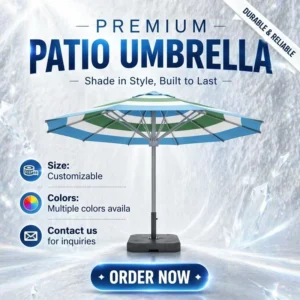 Parasol with 250G Polyester UV-Resistant Canopy and Optional Wheel Marble Base