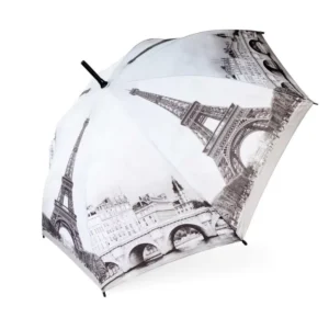 Paris Eiffel Tower Full-Printing 23-Inch Auto-Opening Straight Umbrella for Sunny and Rainy Days