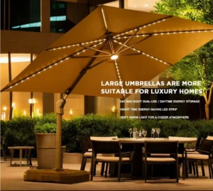 Patio Aluminum Solar Panel Waterproof Polyester Led Rome Umbrella Outdoor