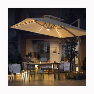 Patio Garden Outdoor LED Remote Aluminum Frame Waterproof Parasol Umbrella for Swimming Pool and Beach Use