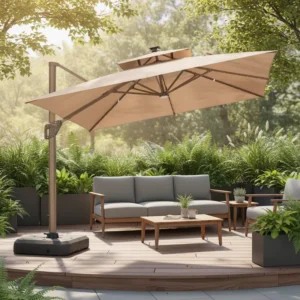 Patio Offset Umbrella 260g Waterproof Fabric Aluminum Column Iron Ribs Garden Parasol