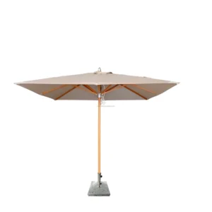 Patio Outdoor 9 ft Square Center Pole Umbrella Wooden Finish Parasol with Stone Base