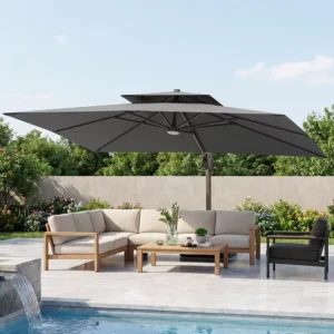 Patio Pool Sunshade Umbrella 9*12FT Windproof Cantilever Parasol with Water Tank Base