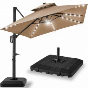 Patio Umbrella Easy to Open Exterior Sun Shade LED Solar Light Umbrella Outdoor Cafe Parasols with LED Lights