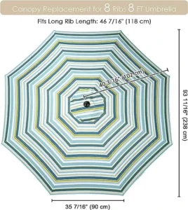 Patio Umbrella Replacement Outdoor Canopy for Beach, Backyard, and Market Table, Stripe