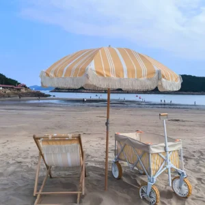 Patterned Beach Patio Umbrella With Fringe Tassels, Outdoor Sun Parasol for Chair