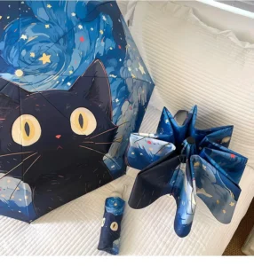 Personalized Kids Gifts Cute Cat Cartoon Sun UV Protection and Rain Dual Use Portable for Travel Automatic Open Folding Umbrella