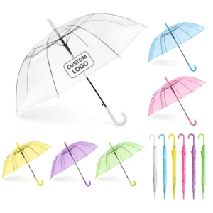 Personalized PVC Clear Umbrella with Custom Logo, Multiple Colors, Transparent Wedding Umbrella