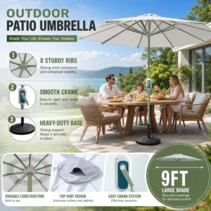 Photovoltaic Solar LED Light Aluminum Center Pole Sun Umbrella for Outdoor Garden