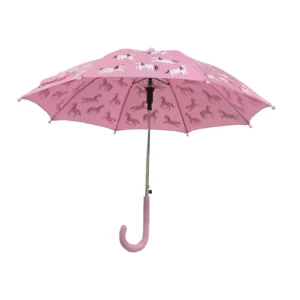Pink Animal Pattern Children’s Umbrella with Plastic Handle and Auto-Open Function