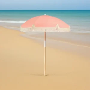 Pink Vintage Wooden Foldable Waterproof Sun Beach Umbrella with Crank Lift for Courtyard