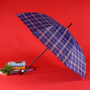 Plaid Striped Long Straight Handle Umbrella with Curved Hook
