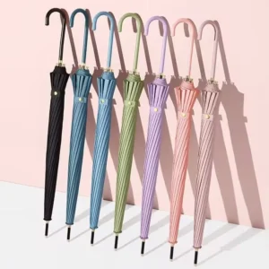 Plain Color J-Handle Straight Umbrella 16 Ribs Auto-Open Long Handle Windproof Golf Umbrella