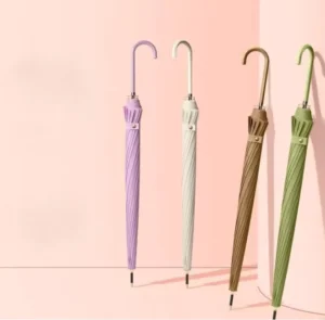 Plain Color Leather J-Handle Straight Umbrella 16 Ribs Auto-Open Long Handle Windproof Golf Umbrella
