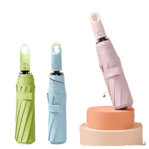 Plastic Automatic Three-Fold Umbrella for Women with Hook Loop Lock Handle, Easy Carry, Auto Open, and Car Compatibility