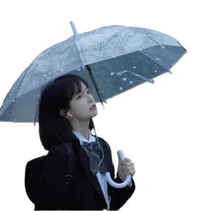 Plastic Clear Umbrella 8-Rib Auto Open J-Shaped Long Handle Transparent Parasol Oversized Sun Umbrella Customizable