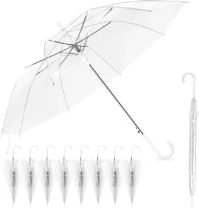 Plastic Long-Handle Manual 8K Transparent Clear Umbrella for Men and Women, Business and Wedding