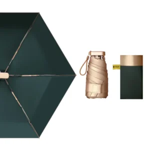Pocket Gold-Coated 6-Fold Folding Umbrella, 14 cm Women’s Mini Sun and Rain Parasol for Travel