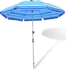 Polyester Portable Outdoor Beach Umbrella with UV Protection, Tilt, and Sand Anchor