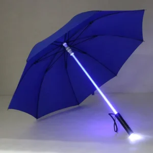 Pongee Minimalist Manual LED Sunny & Rainy Straight Umbrella with Glass Fiber Ribs for Travel Back to School Gift