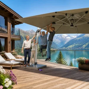 Poolside Villa Cantilever Umbrella Outdoor Patio Shade for Swimming Pool Lounge Garden Terrace