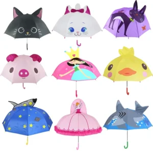 Popular Sale Cute Cat Fox Princess Design Children Straight Manual 17”*8K Character Personalize Child 3D Kid Cartoon Umbrella