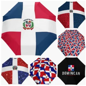 Popular Style Dominican Republic Rainproof Sunproof Umbrella National Flag Emblem Pattern Print Fully Automatic Umbrella