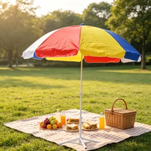Portable 130cm 140cm Windproof Beach Umbrella Double Ribs Wind Vent with Tilt Function Travel Outdoor Sun Parasol