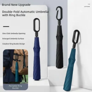 Portable 2 Fold Umbrella Ring Handle Hanging Design Wind Resistant Waterproof Umbrella for Daily Outdoor Use