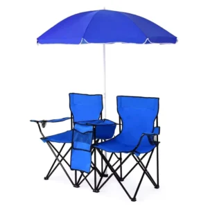 Portable 2-Seat Manual Folding Fishing Umbrella for Two People UV-Resistant Windproof Tall Storage