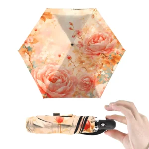 Portable 21 Inches Custom Printing 6 Bones 3 Folding Umbrella with Black UV Protection for Women