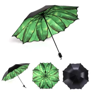 Portable 3-Fold Sun and Rain Umbrella with Banana Tree Print