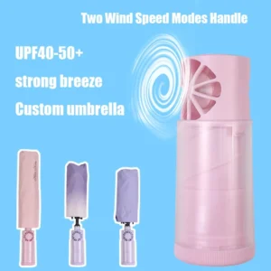 Portable 5-Fold Fan Umbrella UPF 50+ UV Protection Dual Wind Speed Customizable Sun and Rain Umbrella