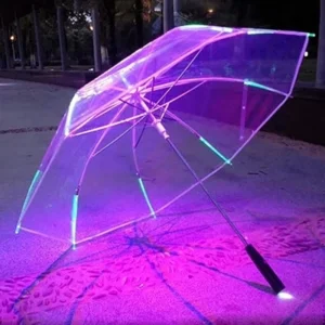 Portable 7 Color LED Changing Light Up Transparent POE LED Umbrella