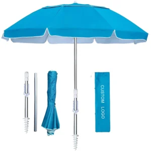 Portable Beach Sun Shade Oxford Fiber Glass Rib Windproof Air Vent UV50+ Custom Umbrella Integrated Sand Anchor