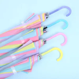 Portable Colorful Transparent Umbrella Custom Auto Straight J Handle Parasol Clear Umbrella With Logo