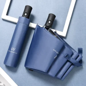 Portable Compact Fully Automatic Three-fold Umbrella with Iron Frame and Thick Black UV-resistant Coating
